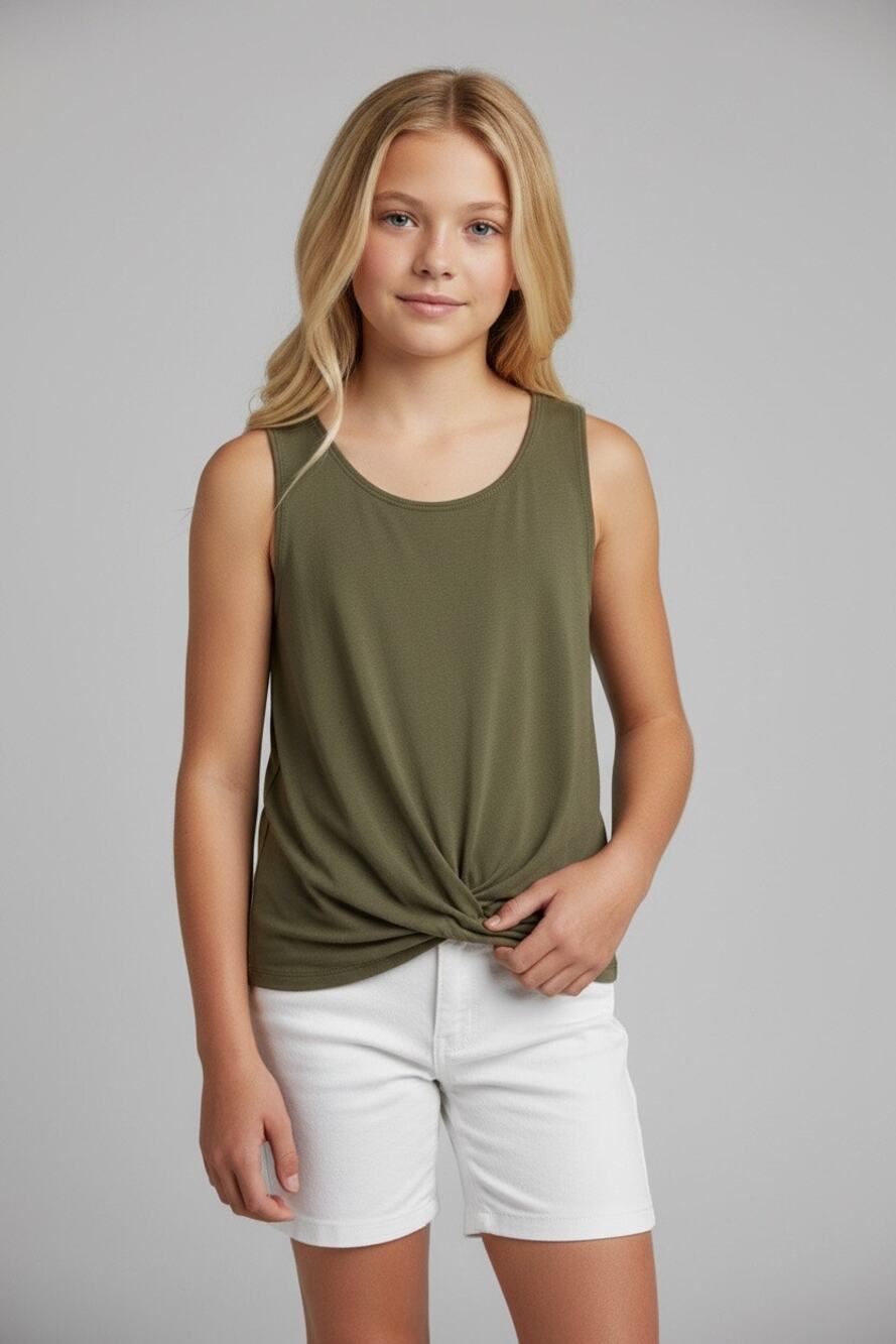 Children’s Place Girls L 10/12 Olive Green Twist Front Sleeveless Tank Top